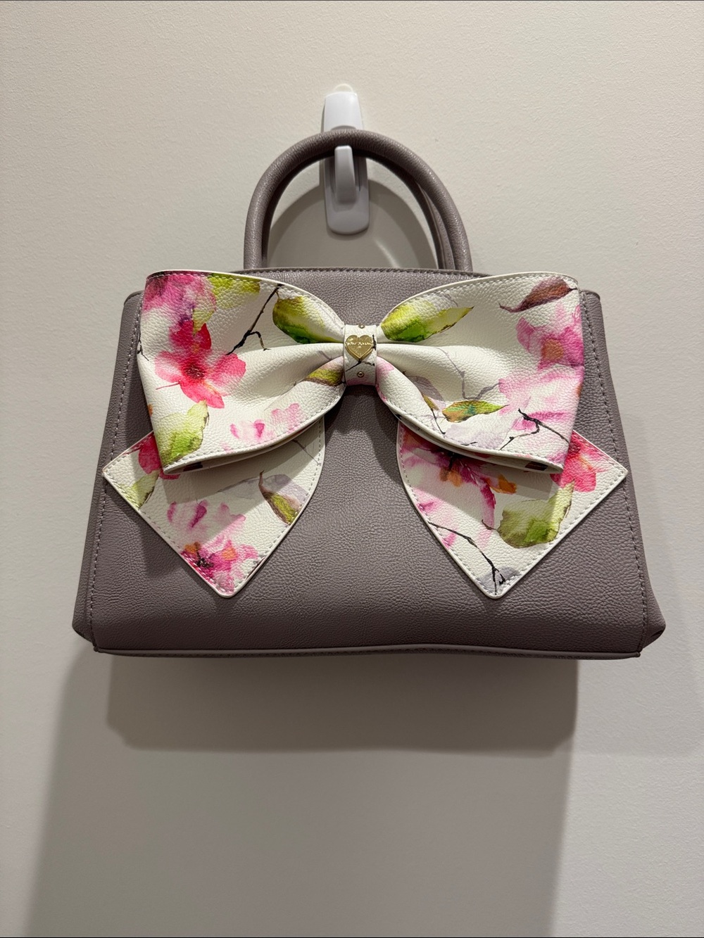 Betsey Johnson Taupe Satchel with Floral Bow Accent